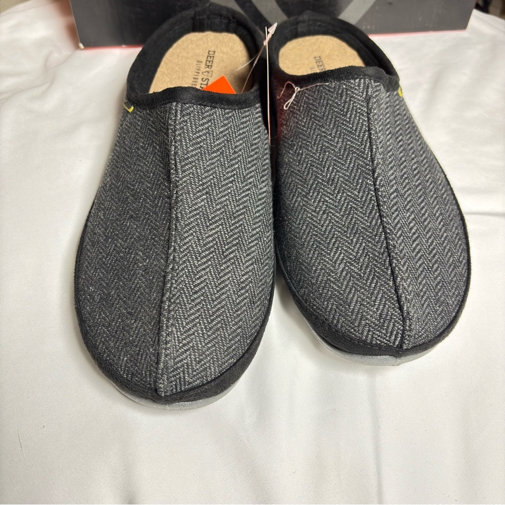Deer Stags Wherever Black‎ Tweed Indoor Outdoor Slippers Size 10M Men 12M Women